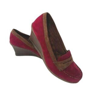 Avon Burgundy  & Brown Suede Wedge Loafers Size 8
